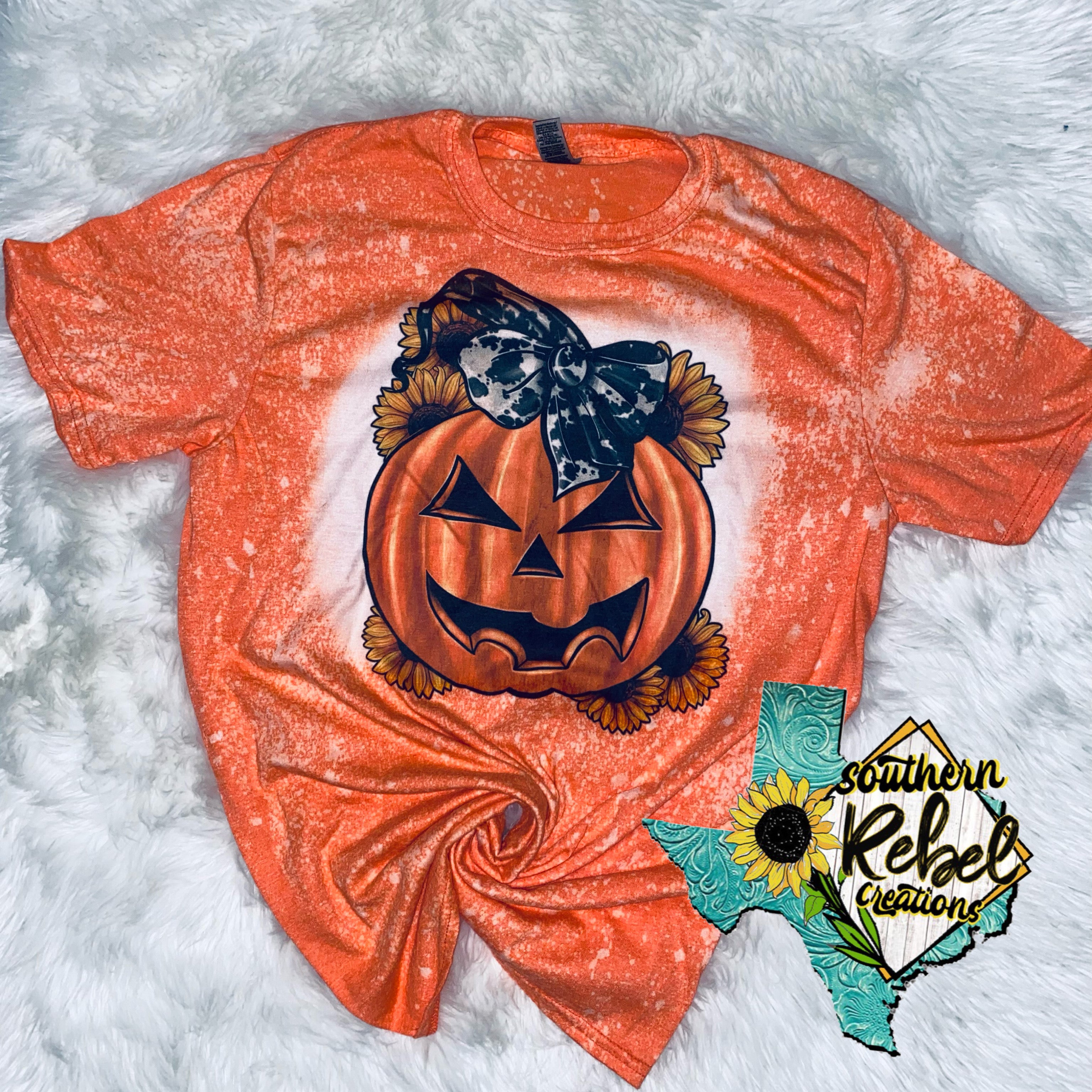 Pumpkin Sunflower Bleached Shirt 🎃🌻